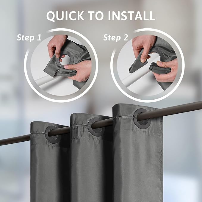 Furlinic No Hook Long Shower Curtain 84 Length,Waterproof Fabric Curtains for Bathroom,Machine Washable,Includes 10 Plastic Built-in Grommets,Minimalist Hotel Style,Dark Grey,72x84 Inch