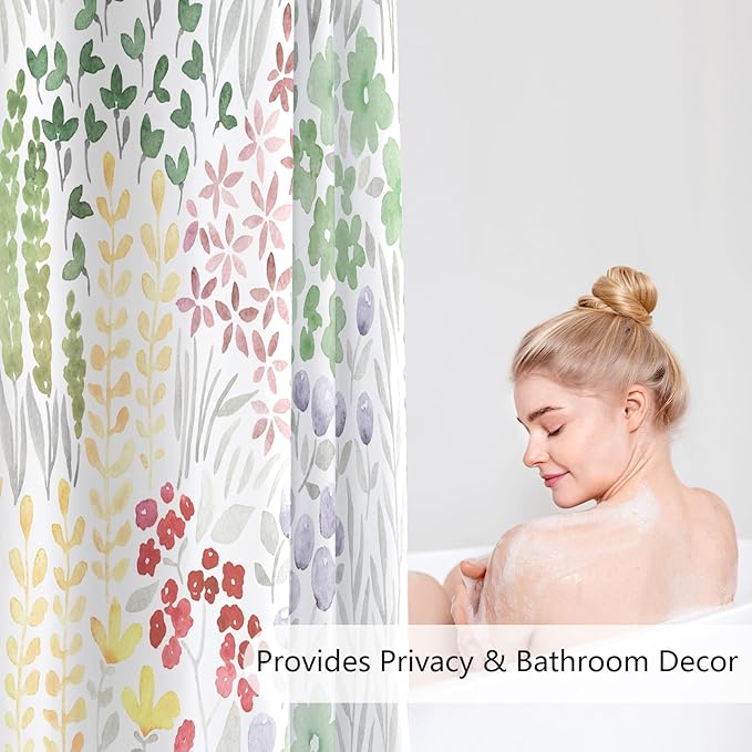 Small Stall Shower Curtain 36 x 72 Inch, Half Narrow Cute Floral Shower Curtain for Bathroom, Sage Green Wildflower Boho Cottagecore Fabric Shower Curtain Set with Hooks