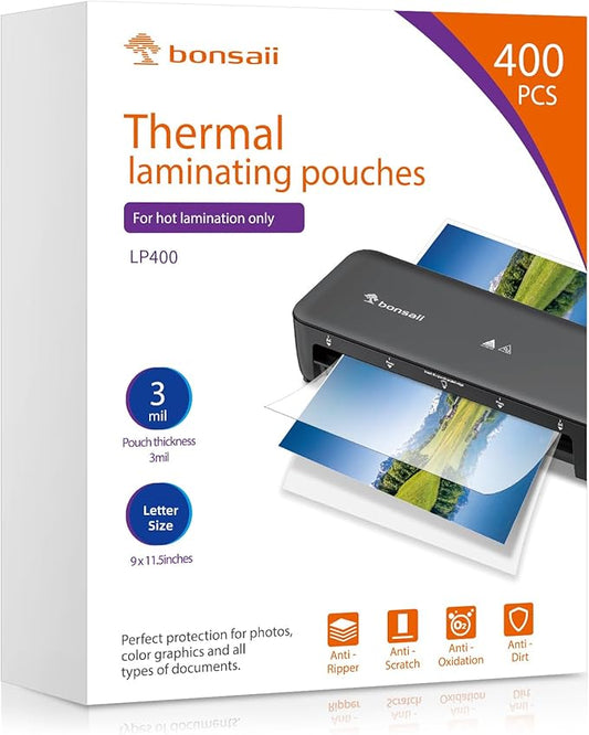 Bonsaii Laminating Sheets, 400 PCS 3mil Thermal Laminating Pouches, 9 x 11.5 inches, Letter Size, Clear and Durable, Suitable for Multiple Fields of Use-LP400
