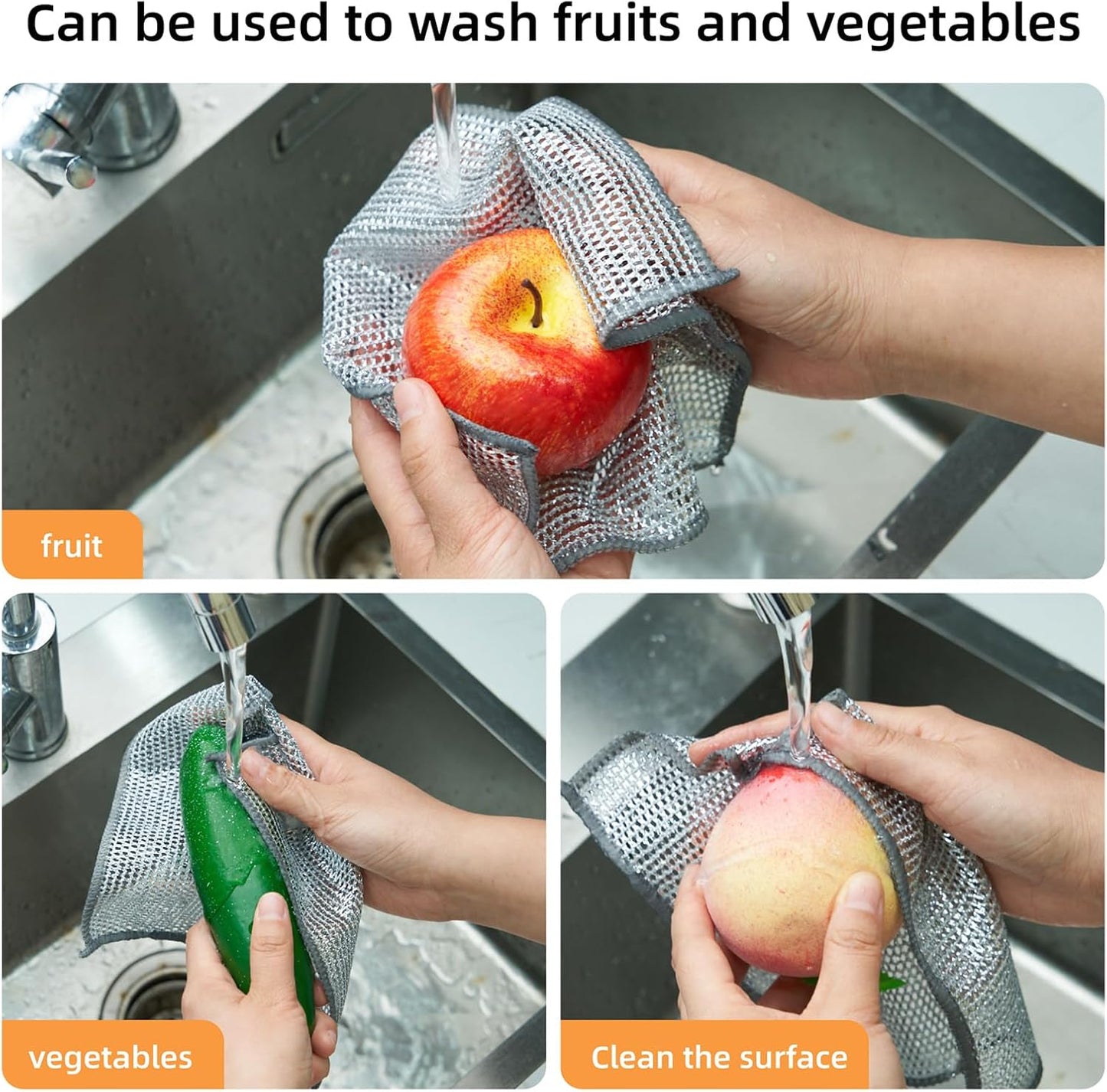5Pcs Non Scratch Wire Dishcloth, Multipurpose Wire Dishwashing Rags, Steel Metal Wire Cloth Mesh Miracle Cleaning Cloths for Kitchen, Dishes