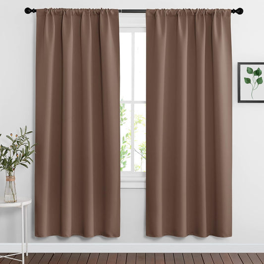 RYB HOME Curtains for Bedroom 72 inches Long, Blackout Thermal Insulating Window Treatment Drapes for Living Room Bathroom Basement Laundry Classroom, W 34 x L 72, Mocha, 2 Panels