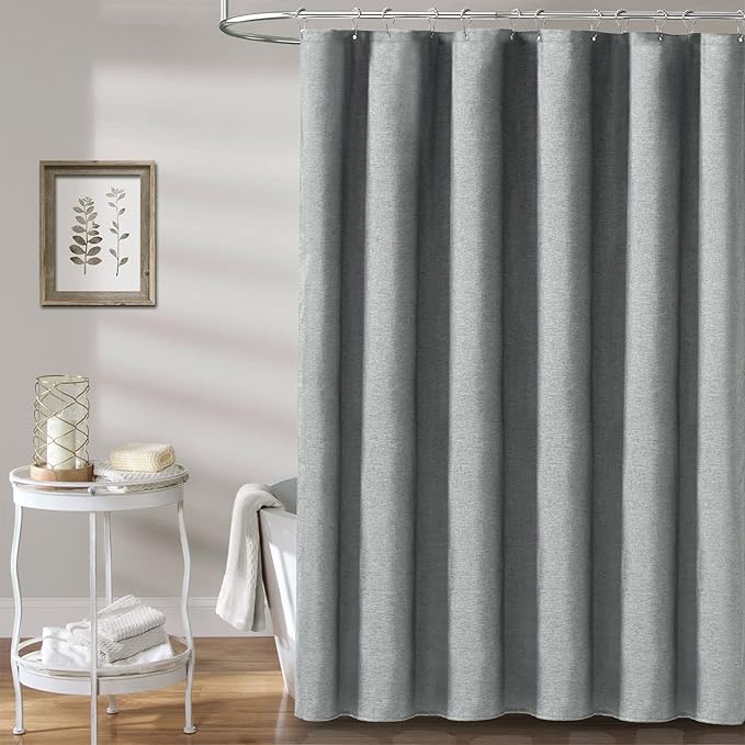 BTTN Long Grey Fabric Shower Curtain, 230GSM Linen Textured Heavy Duty Cloth Shower Curtain Set with Hooks, Waterproof Neutral Weighted Luxury Decorative Shower Curtains for Bathroom(Gray, W72xH78)
