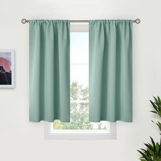 BGment Sage Green Blackout Curtains 45 Inches Long for Kitchen Window - Small Thermal Insulated Drapes with Rod Pocket Room Darkening for Cafe Bathroom, 34 x 45 Inch, 2 Panels
