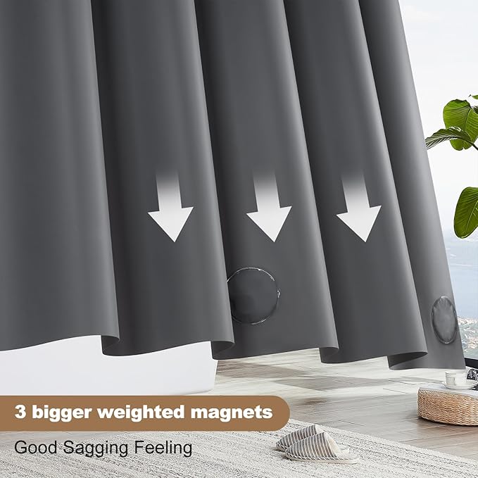 UFRIDAY Dark Grey Shower Curtain Liner Premium PEVA 72 x72 inch,Heavy Duty Shower Curtain with 3 Weighted Magnets, Plastic Waterproof Grey Shower Curtains for Bathroom with 12 Hooks