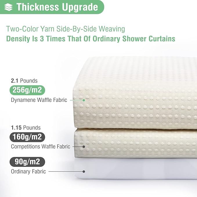 Dynamene Stall Ivory Fabric Shower Curtain - Waffle Textured Small Heavy Duty Cloth Shower Curtains for Bathroom, 256GSM Narrow Hotel Luxury Bath Curtain Set with 6 Plastic Hooks(36Wx72H,Cream/Ivory)