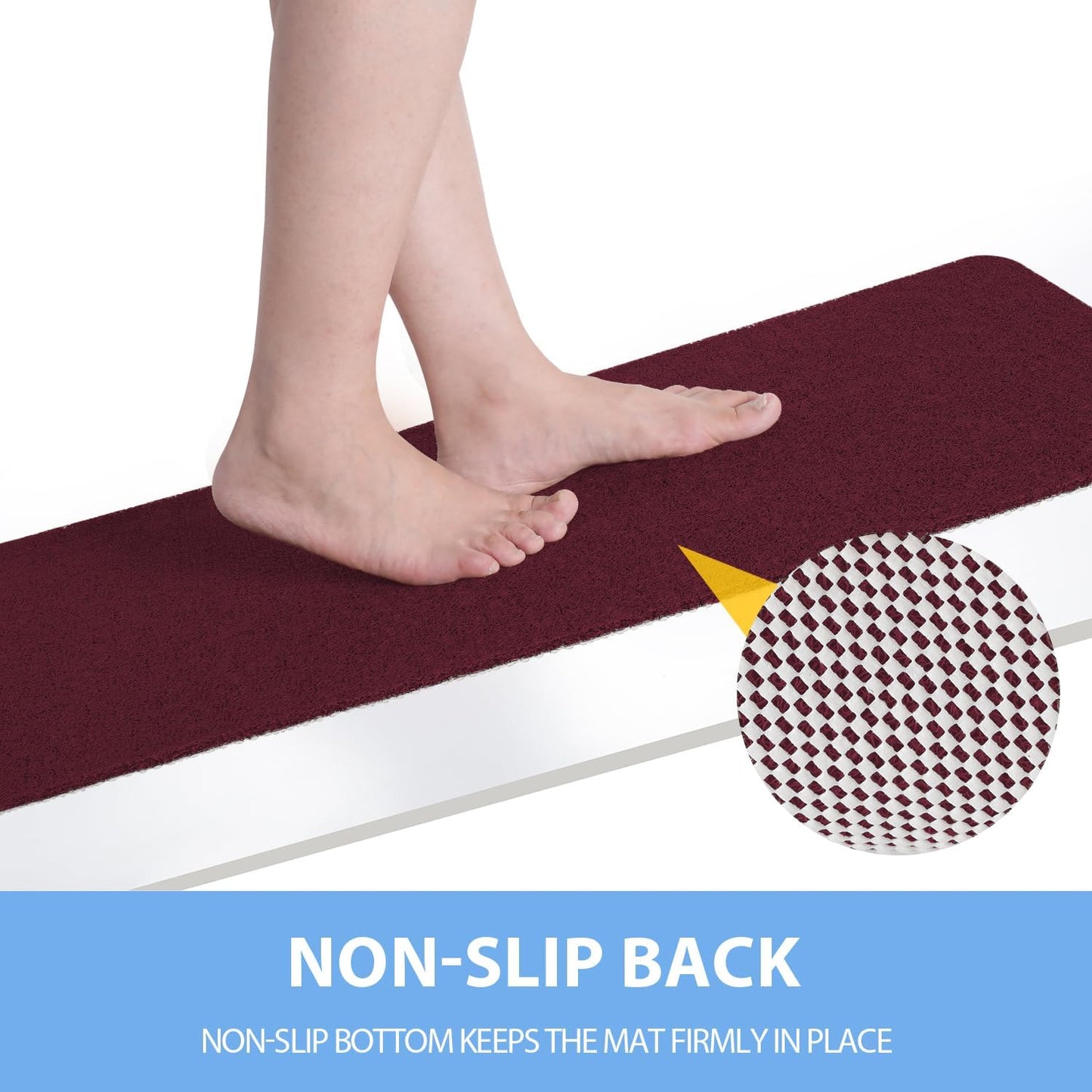 Non-Slip Bathtub Mat, Anti Slip Shower Mat, Fast Drying Bathtub Mats, Foot Scrubber Mat, Anti Slip Mat for Tub, Floor, Bathroom, Kitchen, Home, Hotel (Wine Red 40"×28")
