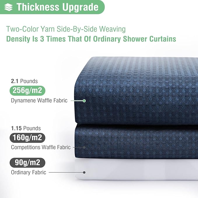 Dynamene 60 inch Stall Shower Curtain - Waffle Weave Heavy Duty Thick Fabric Shower Curtains for Bathroom,Weighted Hotel Spa Luxury Cloth Bath Curtain Set with 10 Plastic Hooks,60x72, Navy Blue