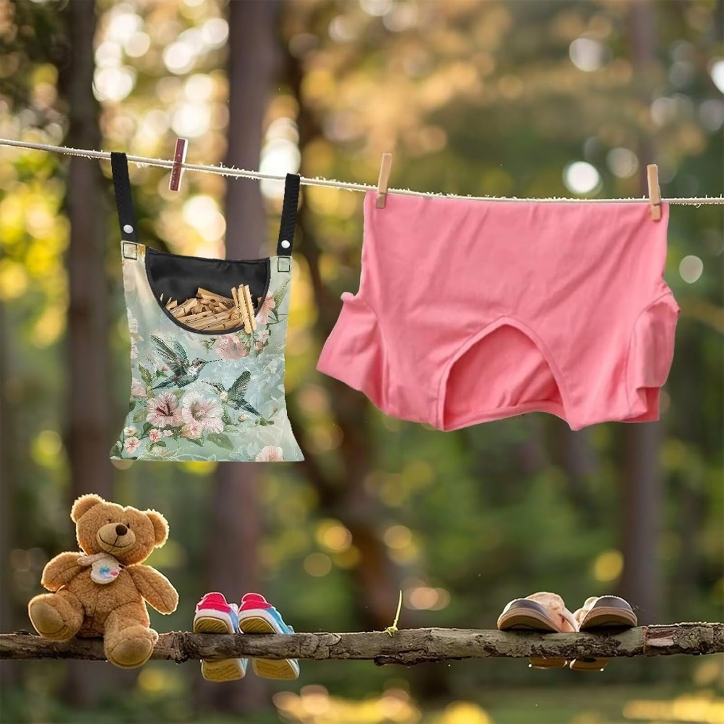 Hummingbird Clothespin Bag for Outdoor Laundry Clothesline and Clothes Pin Holder Clothespin Bag for Clothes Pins Heavy Duty Outdoor Use