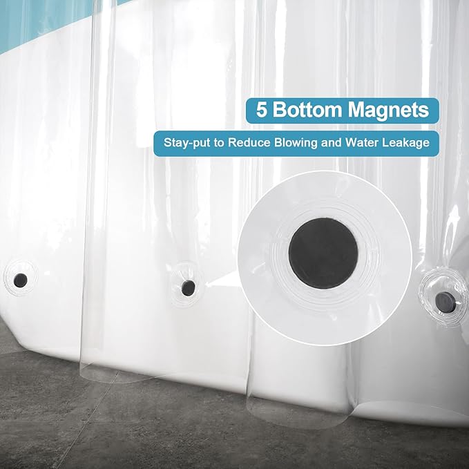 EurCross Clear Shower Curtain Liner 94 inches Long with 5 Magnet Weights and Hooks, Waterproof Premium 9G PEVA Extra Long Plastic Shower Curtain Liner 72x94 inch