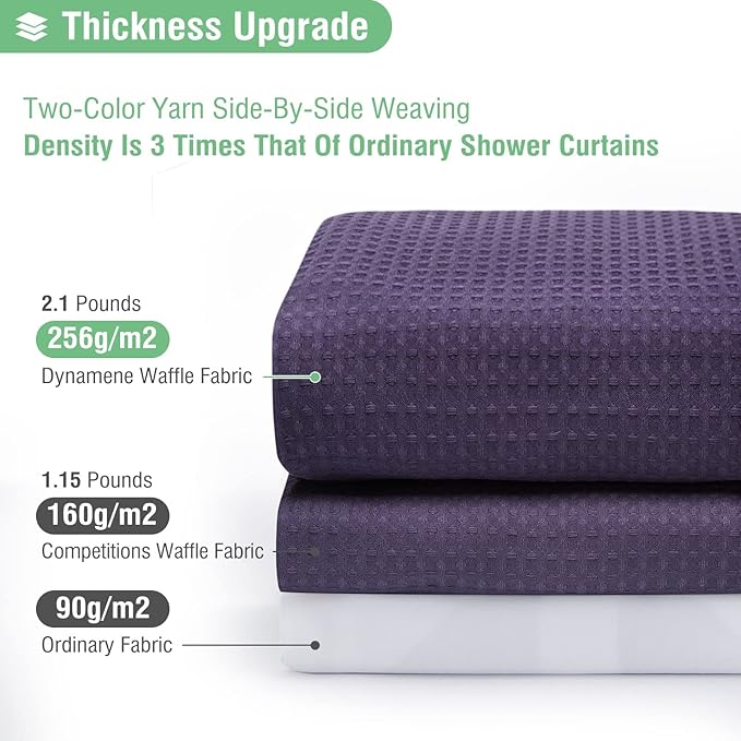Dynamene Stall Fabric Shower Curtain - 36x72 Waffle Weave Weighted Cloth Shower Curtains for Bathroom, Neutral Heavy Duty Hotel Spa Luxury Bath Curtain Set with 6 Plastic Hooks,Purple