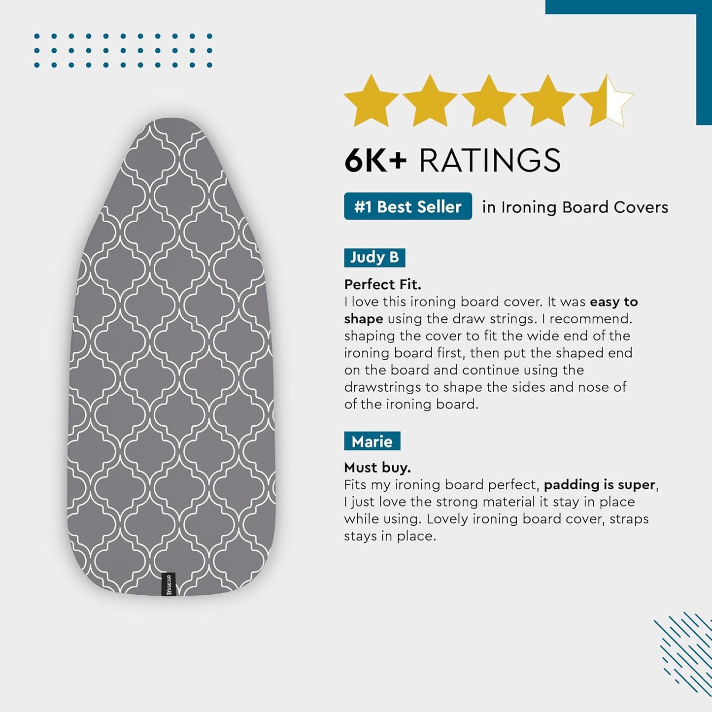 Encasa XO Ironing Board Cover and Pad 42"x14" - Thick 3mm Felt Padding, Drawstring Tightening & Lock, Easy Fit, Scorch & Stain Resistant, Fits Medium Ironing Board - Black Arrow