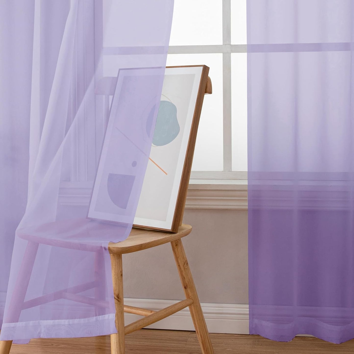 Chyhomenyc Lilac Sheer Curtains 96 inches Long 2 Panels, Light Filtering Soft Airy Solid Elegant Voile Window Treatment Drapes for Bedroom Living Room Wedding Party Decor, 42 Wx96 L, 8FT L