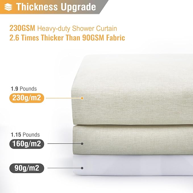 BTTN 78 Inch Long Shower Curtain, Linen Textured Thick Weighted Fabric Shower Curtain Set with 12 Plastic Hook, Neutral Waterproof Polyester Bath Curtains for Bathroom and Bathtubs, 72x78, Light Cream