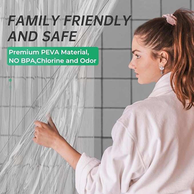 AmazerBath Extra Wide Shower Curtain Clear 108 Inches Wide, Wrap Around Shower Curtain for Clawfoot Tub, Heavy Duty PEVA with 3 Weighted Stones and 18 Grommet Holes, 108x72 Inches
