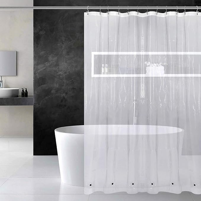 Barossa Design Shower Curtain Liner with 6 Magnets - Heavy Duty PEVA Plastic Shower Curtain for Bathroom, Waterproof Vinyl & See Through Bath Liner, Metal Grommets - Clear, 72x72