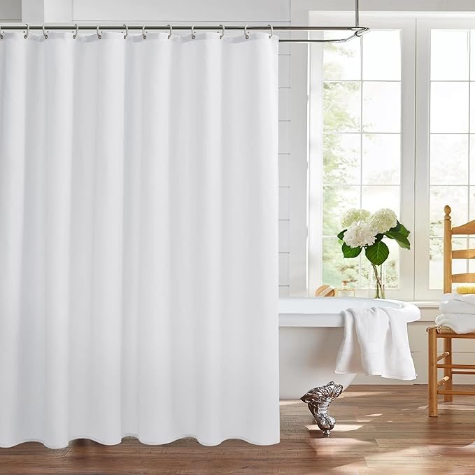 Nasitos Extra Long Fabric Shower Curtain Liners 2 Pack - W72 x H84 - Water Resistant Cloth Shower Curtains with Magnets, Soft Hotel Quality, Machine Washable (White, Magnets Included)