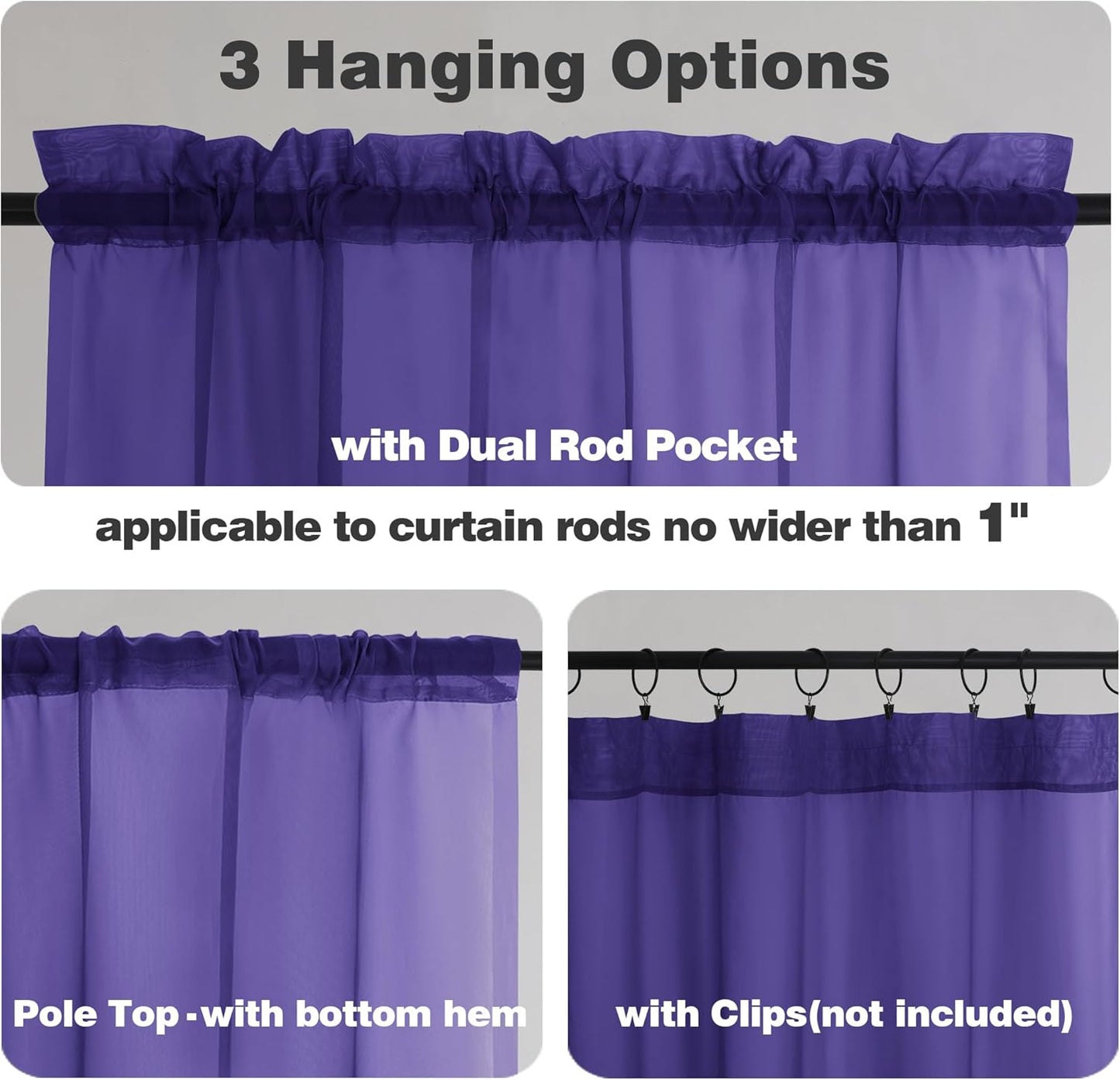 Chyhomenyc Purple Sheer Curtains 72 Inch Length 2 Panels, Light Filtering Soft Airy Rod Pocket Voile Window Curtain Drapes for French Door Bedroom Living Room, Each 42Wx72L Inches