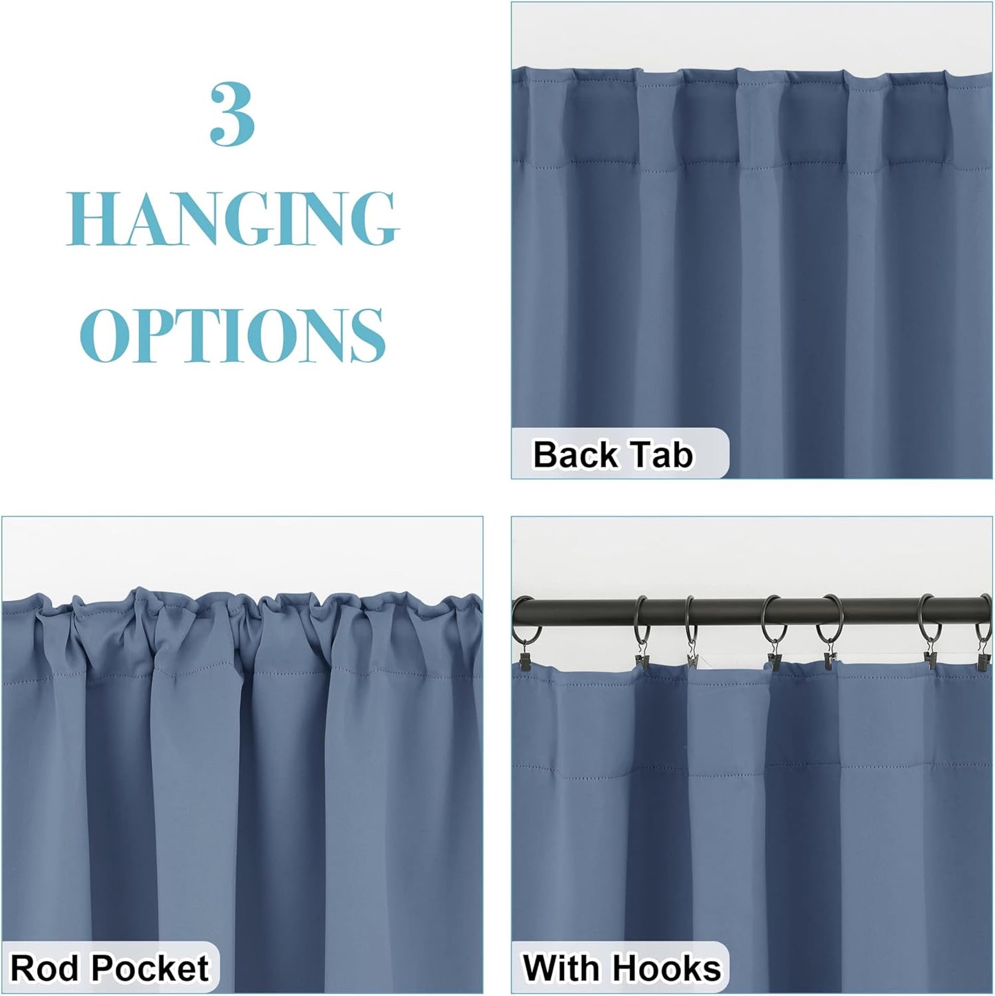 RYB HOME Blackout Curtains for Bathroom, Room Darkening Small Window Decor Energy Efficient Privacy Blue Backdrops for Bedroom Kitchen Dining Room, Stone Blue, W42 x L54 inch, 2 Panels