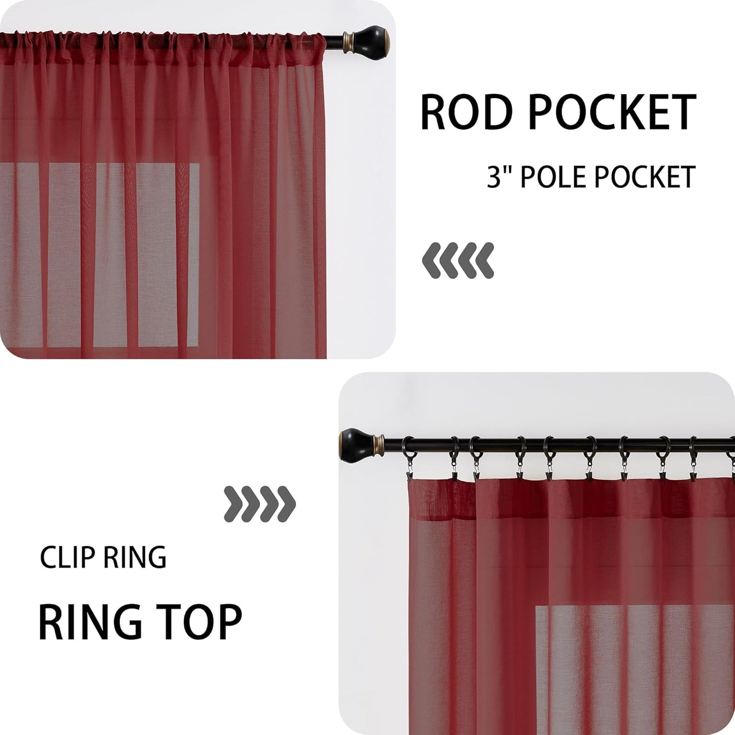 Tollpiz Short Sheer Door Curtains Closet Linen Textured Curtains Sheer Doorway Light Filtering Voile Patio Glass Door Rod Pocket Curtain French Door, 54 x 40 inches Long, Burgundy Red, Set of 1 Panel