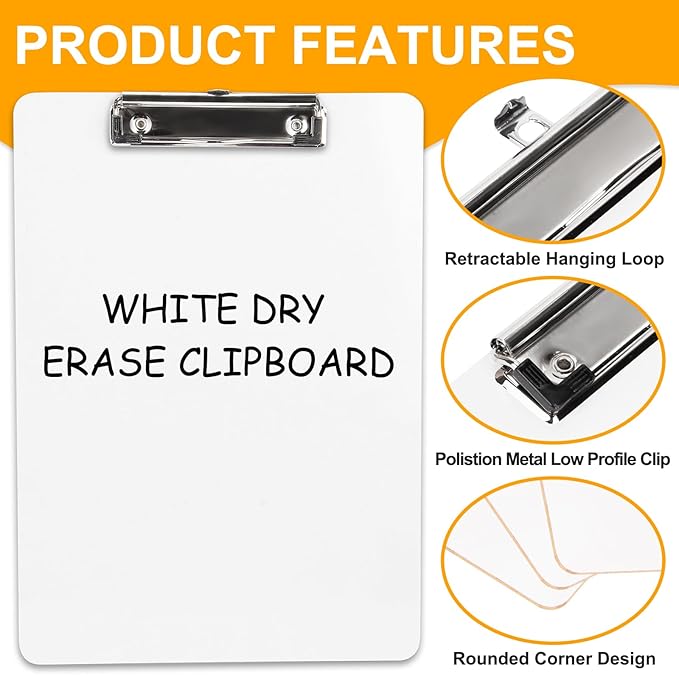 Dry Erase Wood Clipboard 2 Pack, Hardboard Clip Board 8.5x11 for Classroom, Students, Kid, Size 9" x 12.5", Double-Sided White Board, with Low Profile Clip, Office & School Supply
