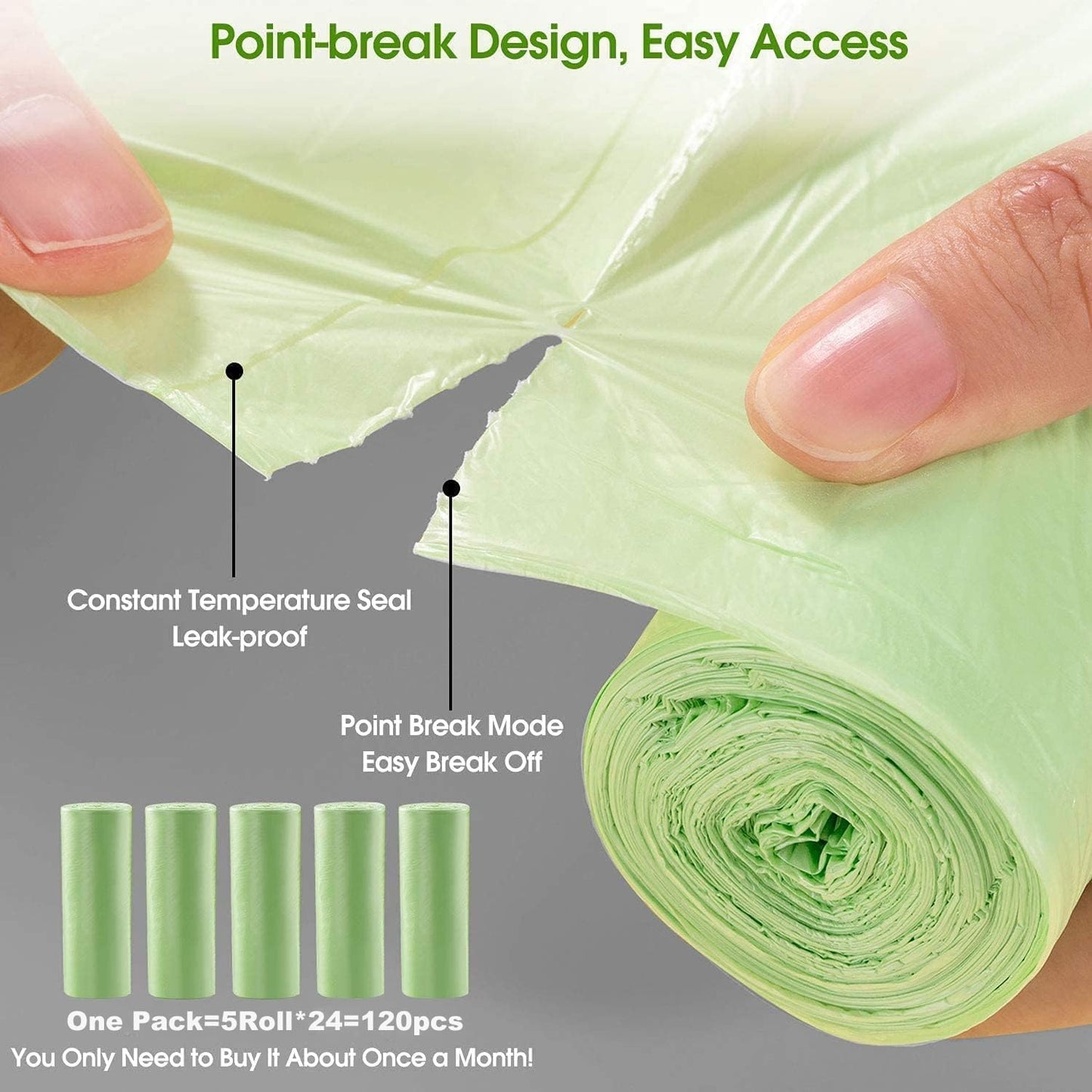 Small Trash Bags 1.2 Gallon 120 Counts Biodegradable Food Waste Bags, Mini 5L Garbage Bags Compost Strong Bathroom Bin Liner Recycle Rubbish Bag for Home Kitchen Office Pet, Green