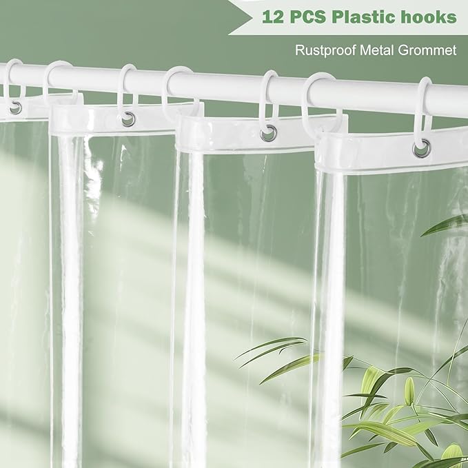 UFRIDAY 90 inches Clear Long Shower Curtain Liner, Waterproof PEVA, Metal Grommets, Clear, Extra Long, Weighted Tall 72x90 inch Bathroom Shower Curtain Liners with 5 Weights