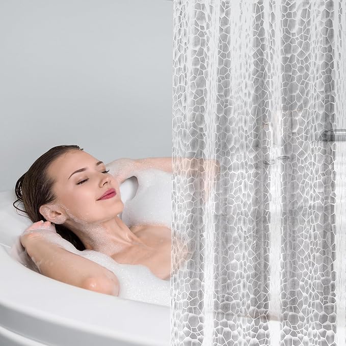 UFRIDAY 3D Cube Clear Shower Curtain Long Shower Curtain Liner 72x78 inches,EVA 78 inch Long Shower Liner with Bottom Magnets, Heavy Duty,Water Resistant Semi Transparent,12 Hooks