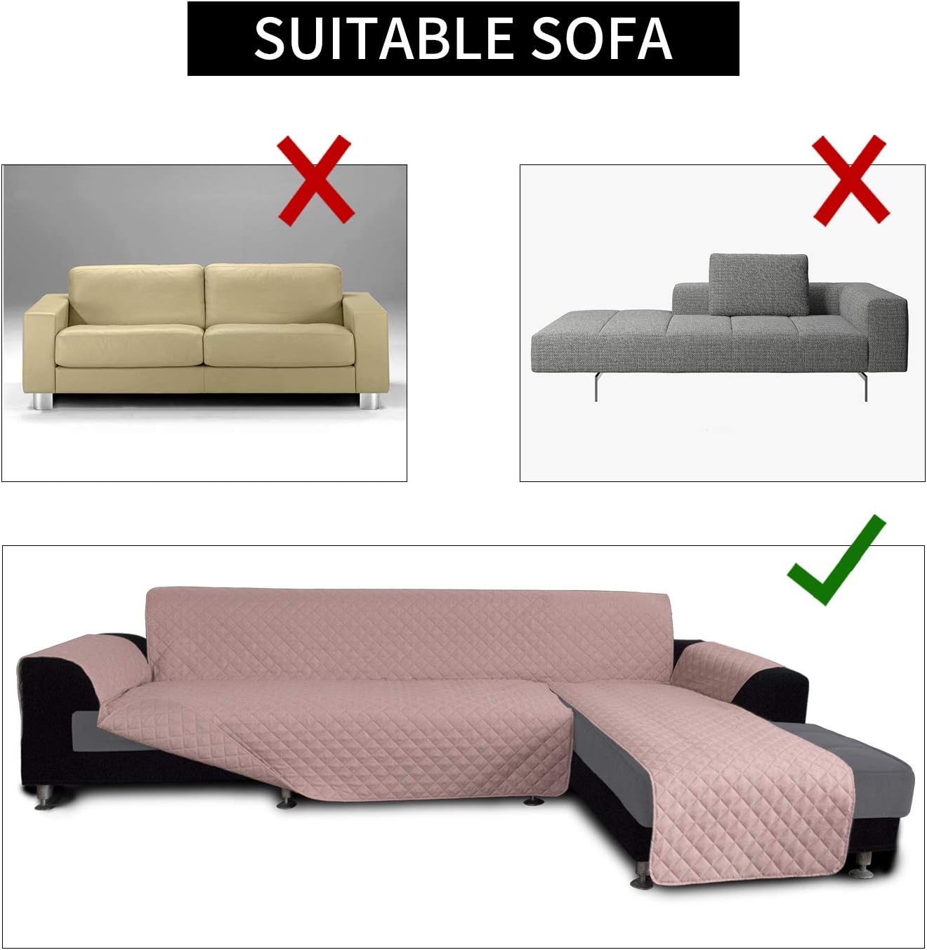 Easy-Going L Shape Sofa Slipcover - Reversible Sectional Couch Cover - Chaise Lounge Cover - Furniture Protector for Pets, Kids & Children - Small, Pink