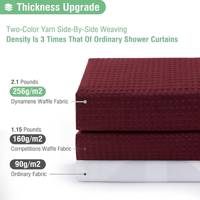 Dynamene Long Fabric Shower Curtain - 78 inch Long Waffle Weave Weighted Cloth Shower Curtains for Bathroom, Neutral Heavy Duty Hotel Spa Luxury Bath Curtain Set with 12 Plastic Hooks,72x78, Burgundy