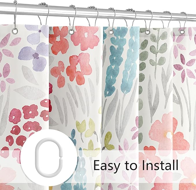 Colorful Floral Shower Curtain 60x72, Cute Boho Flower Fabric Shower Curtains, Funky Watercolor Wildflower Shower Curtain Set, Cottagecore Bohemian Bathroom Decor, Ivory