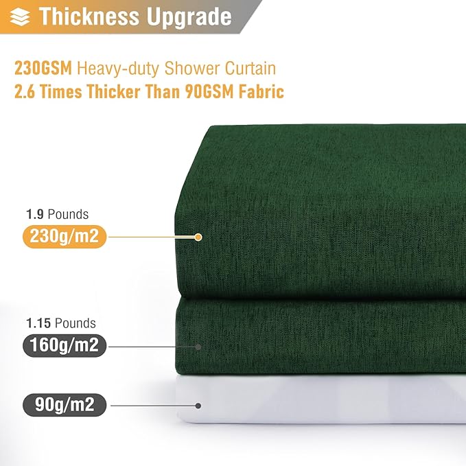 BTTN Stall Fabric Shower Curtain, 54x78 Inch Long Linen Textured Heavy Duty Thick Shower Curtain Set with 10 Plastic Hooks, Hotel Weighted Waterproof Neutral Bath Curtains for Bathroom, Emerald Green