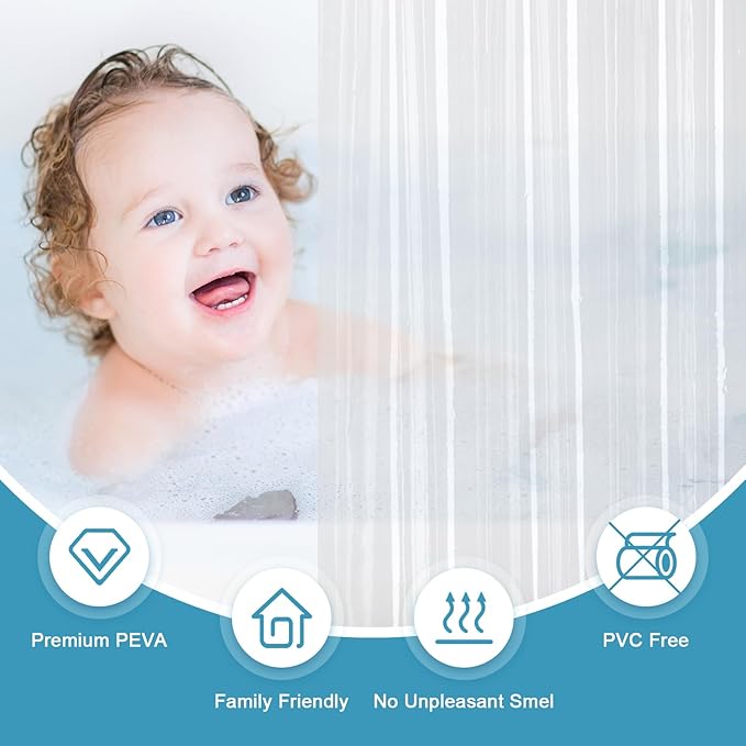 EurCross 54 x 78 inch Long Stall Shower Curtain Liner, Water-Proof 9G Premium Clear PEVA Small Plastic Shower Curtain with 5 Magnets for Bathroom, 9 Metal Grommets with Hooks