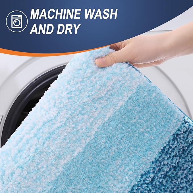 OLANLY Bathroom Runner Rugs 44x24, Extra Soft Absorbent Microfiber Bath Rugs, Rubber Backing, Quick Dry, Washable Bath Mats for Bathroom Floor, Tub and Shower, Home Decor Accessories, Peacock Blue