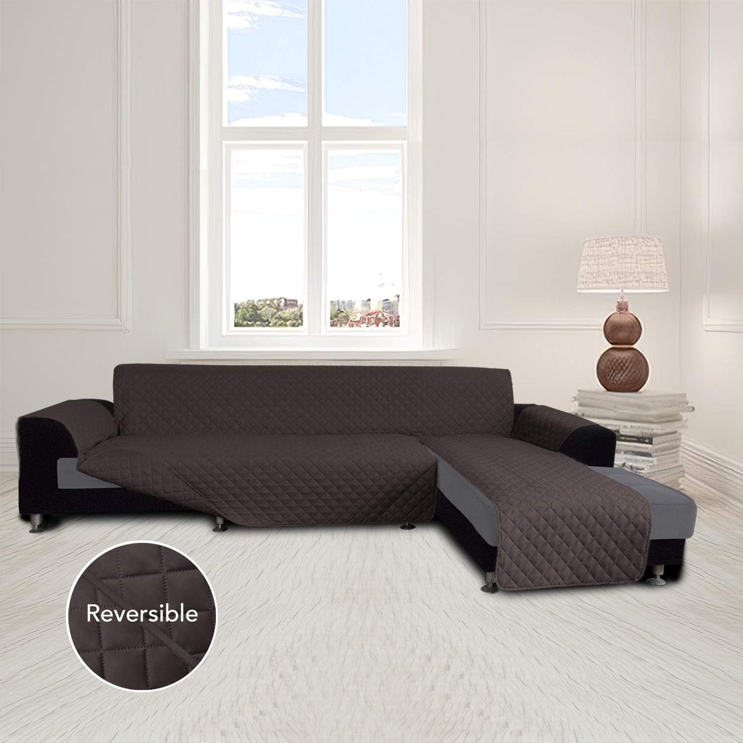 Easy-Going L Shape Sofa Slipcover Sectional Couch Cover - Reversible & Pet-Friendly (X-Large, Chocolate/Chocolate)