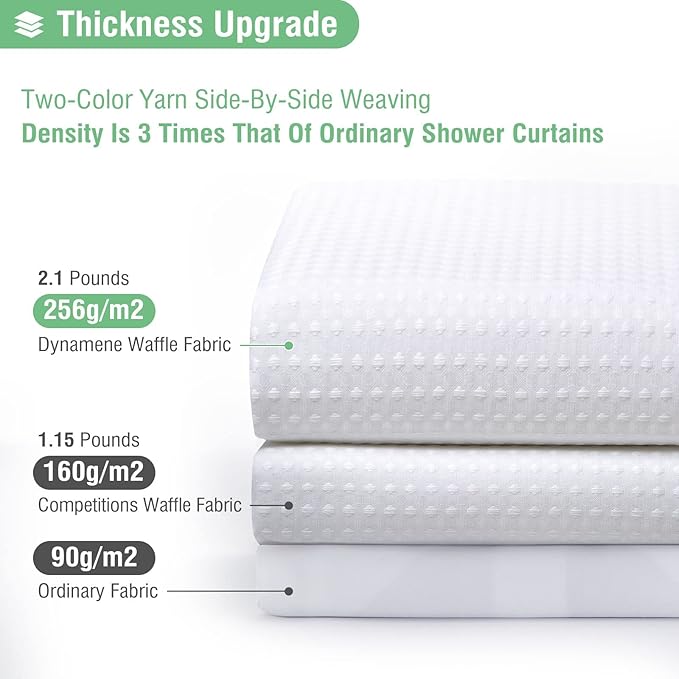 Dynamene Stall Fabric Shower Curtain - 54x78 inch Long Waffle Weave Weighted Thick Cloth Shower Curtains for Bathroom,Neutral Heavy Duty Hotel Spa Luxury Bath Curtain Set with 10 Plastic Hooks, White