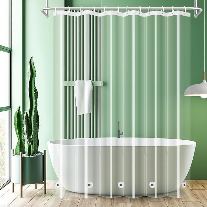 UFRIDAY Clear Shower Curtain Liner 72 x 75 inch, PEVA Bath Curtain for Home and Hotel, Extra Long Shower Curtain with 5 Magnets Bottom