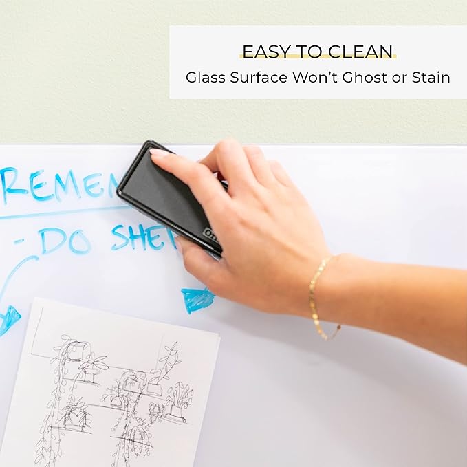 ECR4Kids MessageStor Magnetic Dry-Erase Glass Board with Magnets, 17.5in x 17.5in, Wall-Mounted Whiteboard, Grey, 2-Pack