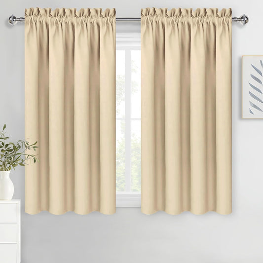 DWCN Beige Blackout Curtains for Bedroom – Rod Pocket Thermal Insulated Energy Saving Drapes for Living Room and Bedroom, W 38 x L 45 Inch, 2 Panels