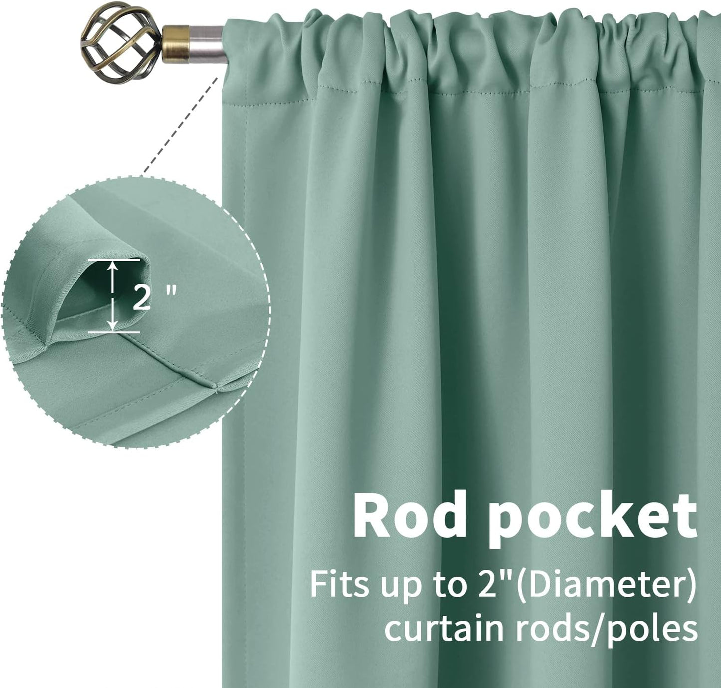 BGment Sage Green Blackout Curtains 72 Inches Long for Living Room - Rod Pocket Thermal Insulated Room Darkening Drapes for Bedroom Dining Spring Decor Privacy, 52 x 72 Inch, 2 Panels