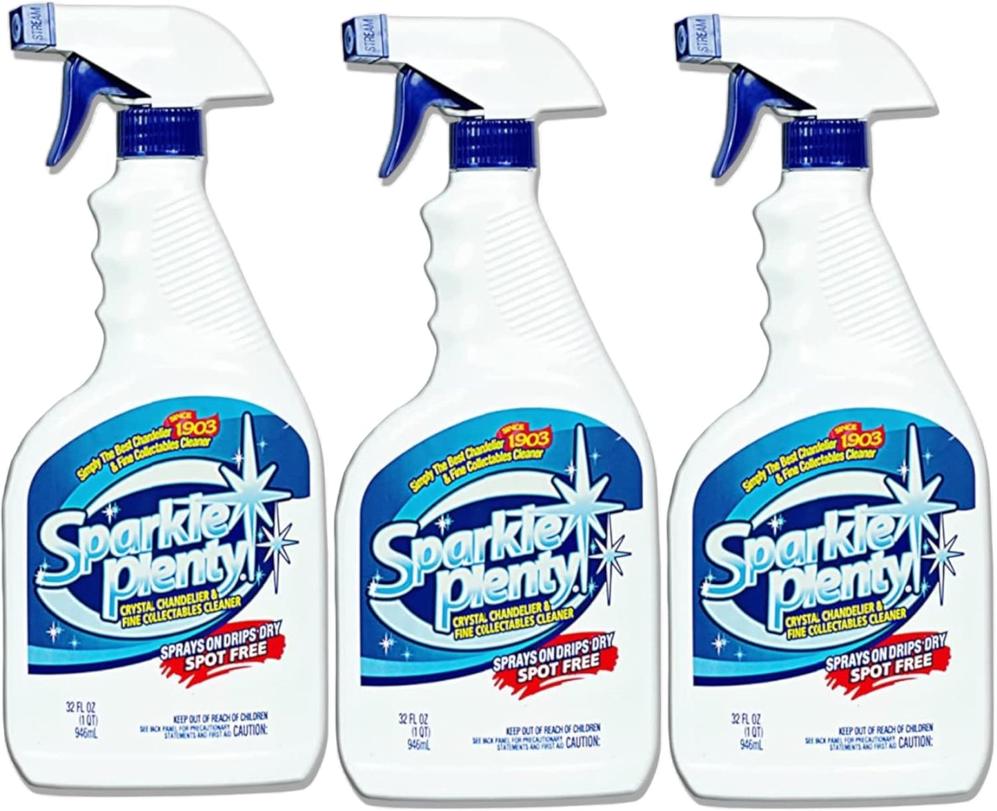Sparkle Plenty Chandelier Cleaner Drip Dry Spray No Wipe - Dust Remover & Streak Free Glass Cleaner Spray for Crystal Chandelier & Window Screen - Versatile Household Cleaning Supplies (32 oz, 3 Pack)
