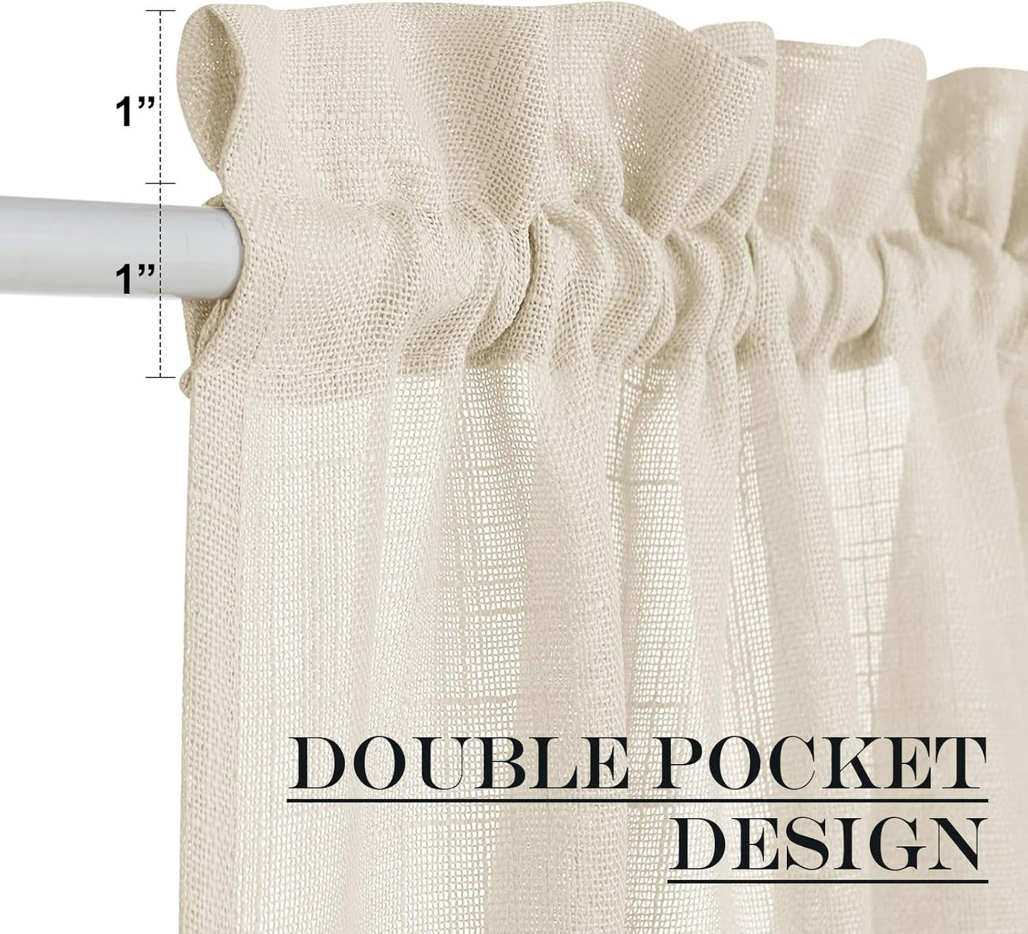 NICETOWN Linen Textured Door Panel - Semitransparent Sheer Curtain Privacy Semi Voile French Door Drape (Beige, 52 inches Wide x 40 inches Long, 1 Panel, Matching 1 Tieback Included)
