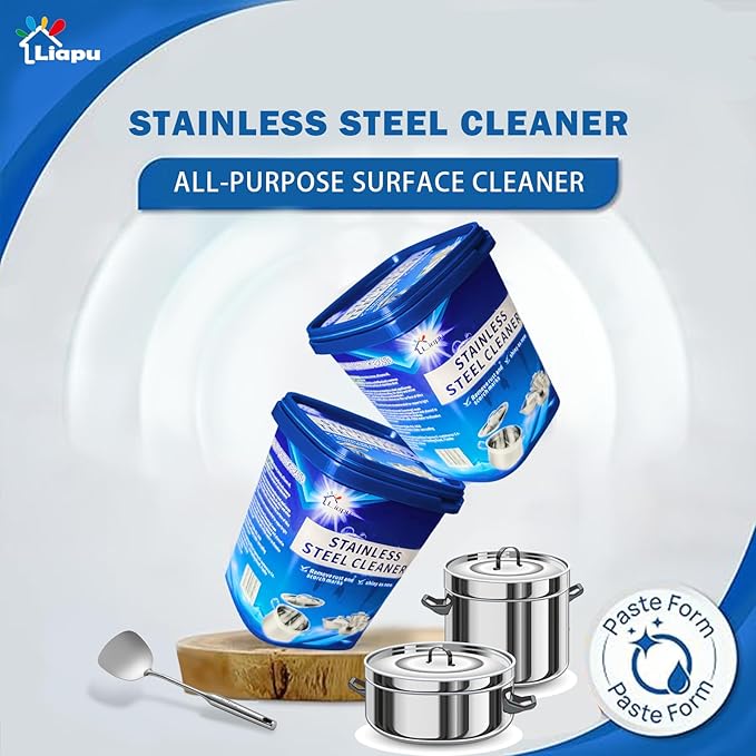 Liapu Stainless Steel Cleaner Paste – Heavy Duty Polish for Cookware, Sink, Grill, Pots & Pans – Restores Shine, Removes Rust & Stains – Safe for Kitchen & Appliances (3)