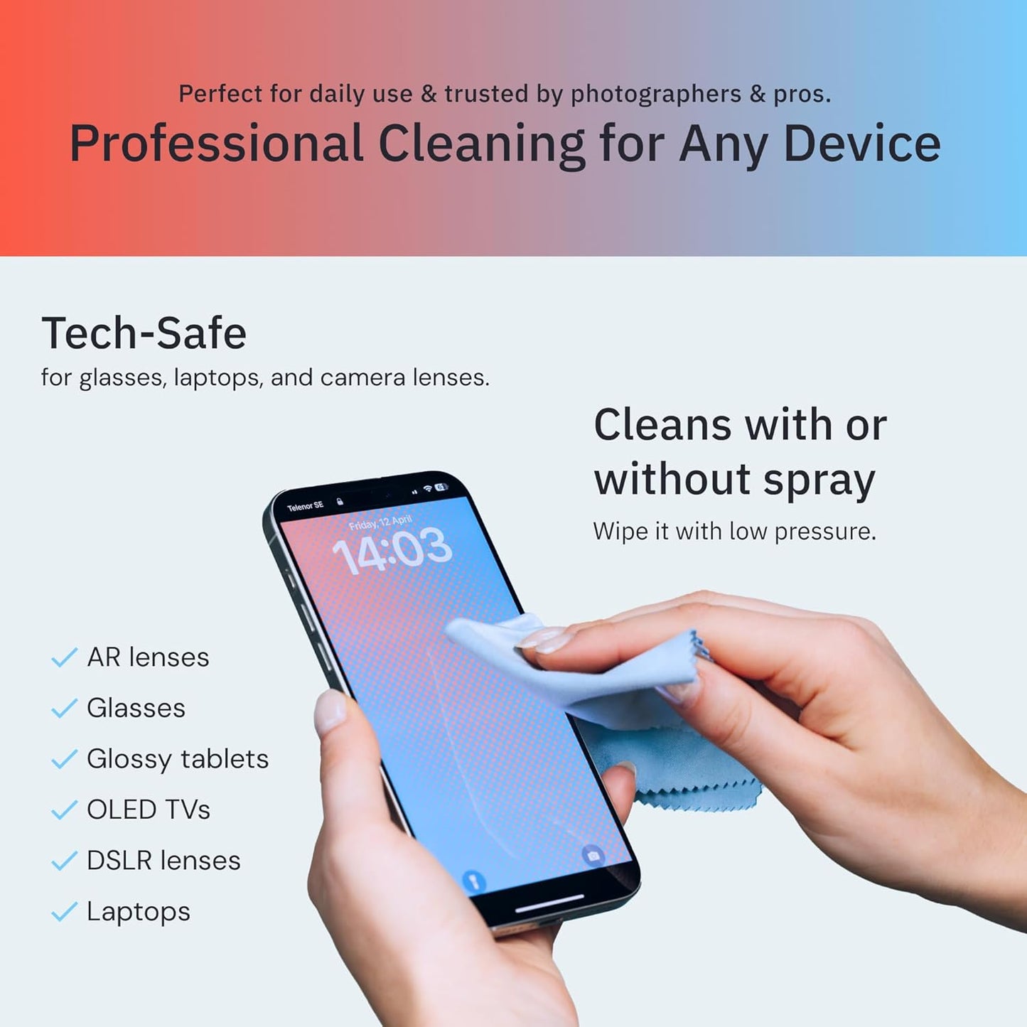 Elite Screens Microfiber Cleaning Cloth - 12 x 12 in, Pack of 4, Blue - Glasses Cleaning Cloth & Lens Wipes for Eyeglasses & Screens