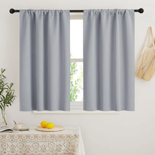 RYB HOME Kitchen Curtains 45 inch Length 2 Panels Set, Privacy Assured Drapes Room Darkening Small Window Treatment for Cafe Bathroom, W34 x L45 inch, Silver Grey