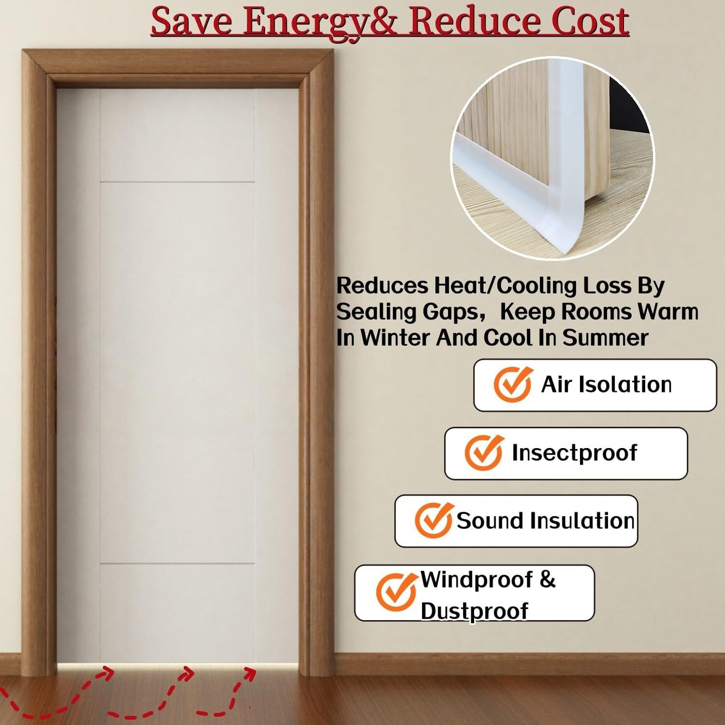 T Shape Door Seal Strip for Door & Windows Gaps，Draft Stopper Bottom Sweep Weather Stripping for Energy Saving, Noise Reduction,Easy Install (White, 1.38" W x 9.8Ft)