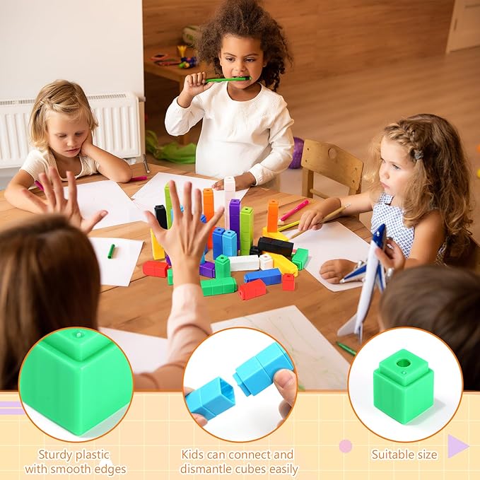 100 Pcs Black Linking Cubes for Math Counting Cubes Manipulatives Plastic Counting Block Manipulative Classroom Learning Supplies for Educational Preschool Activities Boy Girl (Black)