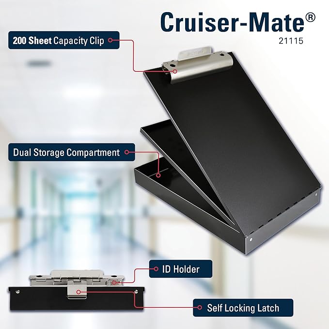Saunders Metal Clipboard with Storage, Black Dual Layer Nursing Clipboard Folio, Letter Size Paper Organizer, Steel Clip with Self Locking Latch, Form Holder for Office, School & Work - Made in USA