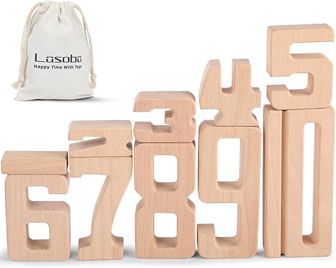 Wooden Number Building Blocks, Large Digit Blocks 1-10, 10 Pcs Math Blocks Number Toys for Kids, Educational Blocks for Toddlers, Toys to Learn Numbers for 3 Year Olds +