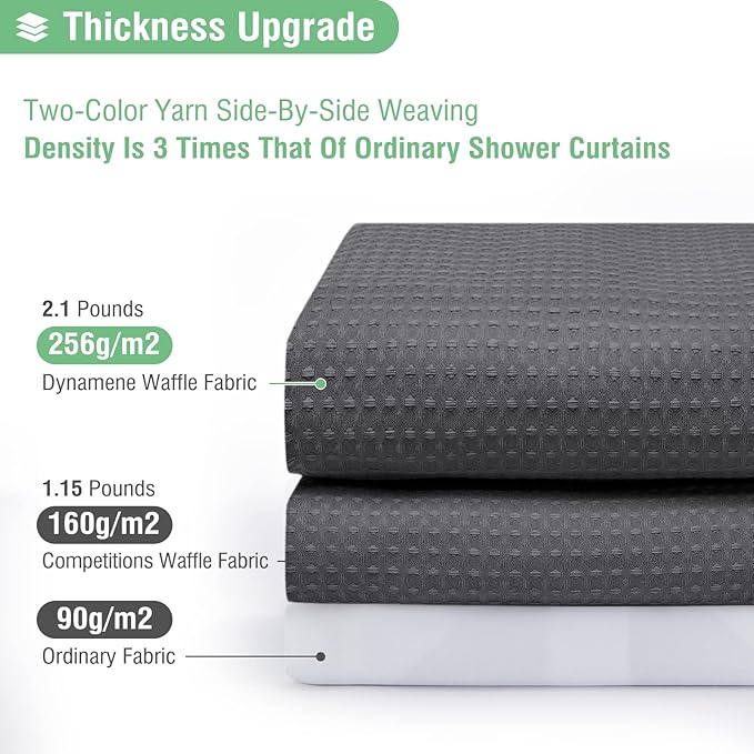 Dynamene Extra Wide Shower Curtain-108 Inch Wide Waffle Weave Weighted Thick Cloth Bathroom Shower Curtain, Neutral Heavy Duty Hotel Bath Curtain Set with 18 Plastic Hooks,108x72, Charcoal Grey