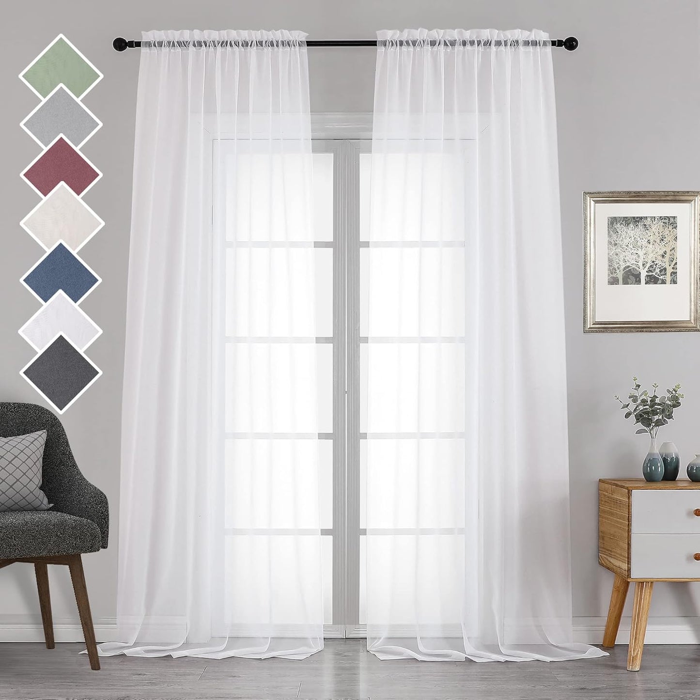 Chyhomenyc Extra Long White Sheer Curtains 120 Inches Long 2 Panels Set, Voile Window Drapes for Wedding Arch/Birthday Party/Hallway Window Guest Room, Each 42Wx120L in, 10FT, Set of 2, White
